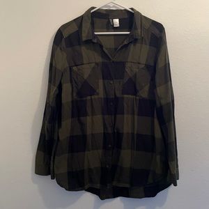 Green & Black Plaid Button Up